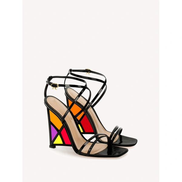 Gianvito Rossi Palais Sandals in Black Glossy Nappa, view 2 | Sandals