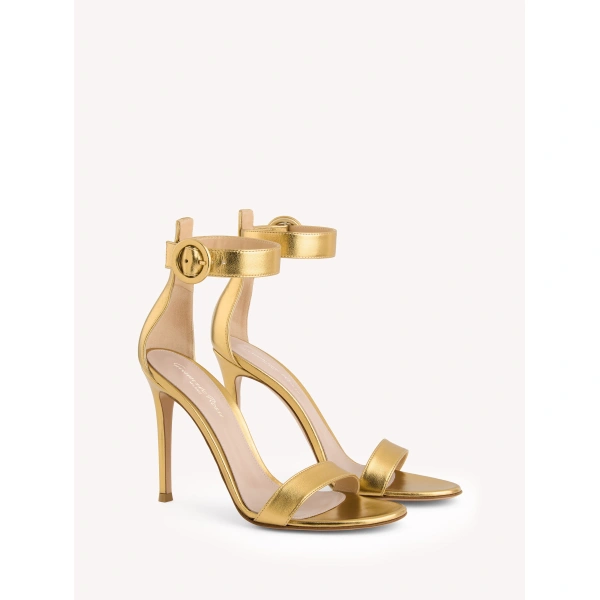 Gianvito Rossi Portofino 105 Sandals in Gold Nappa, view 2 | Sandals