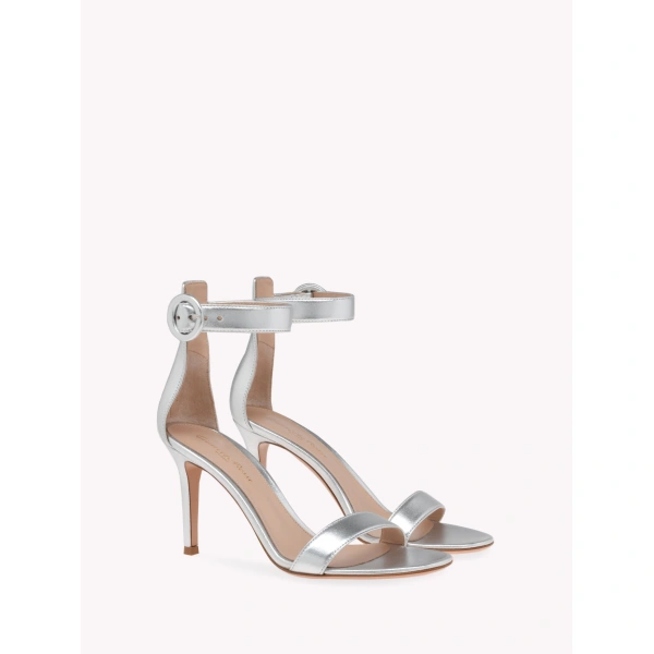 Gianvito Rossi Portofino 85 Sandals in Silver Nappa, view 2 | Sandals