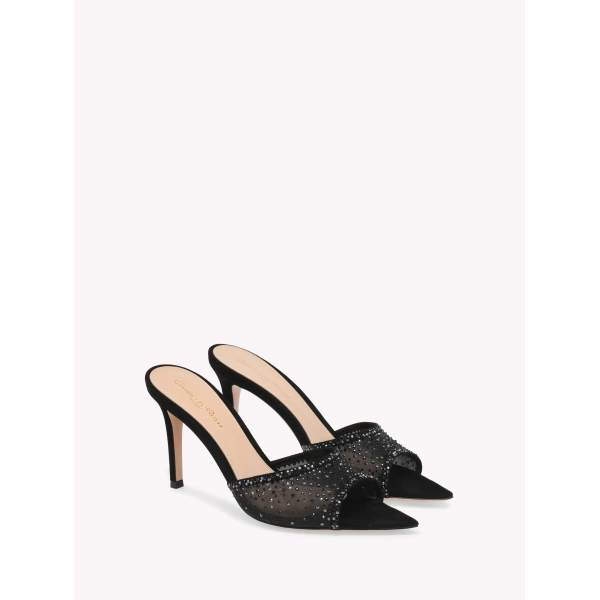 Gianvito Rossi Rania 85 Mules in Black Organza, view 2 | Mules