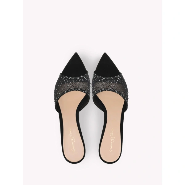 Gianvito Rossi Rania 85 Mules in Black Organza, view 3 | Mules