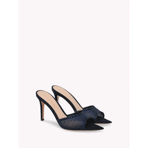 Gianvito Rossi Rania 85 Mules in Blue Organza, view 2 | Mules