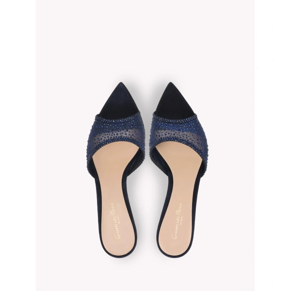 Gianvito Rossi Rania 85 Mules in Blue Organza, view 3 | Mules