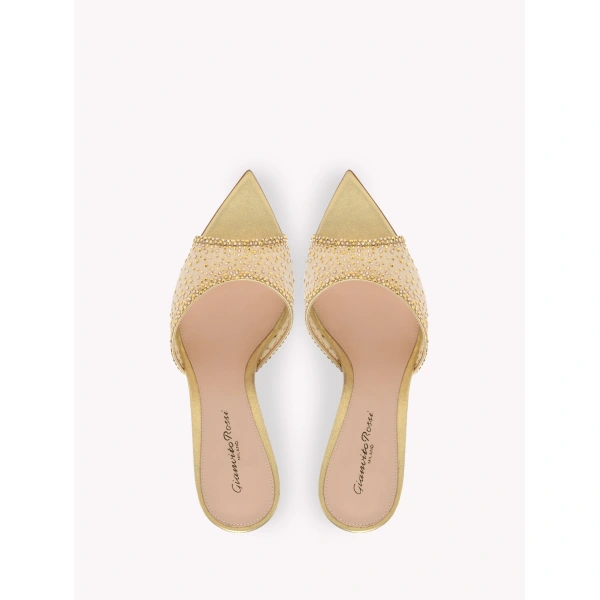 Gianvito Rossi Rania 85 Mules in Gold Organza, view 3 | Mules