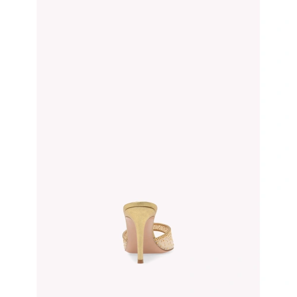 Gianvito Rossi Rania 85 Mules in Gold Organza, view 4 | Mules