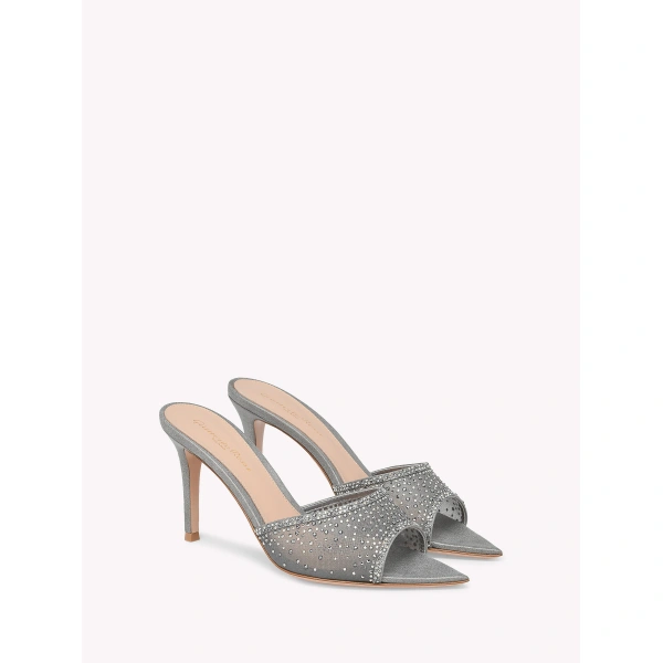 Gianvito Rossi Rania 85 Mules in Grey Organza, view 2 | Mules