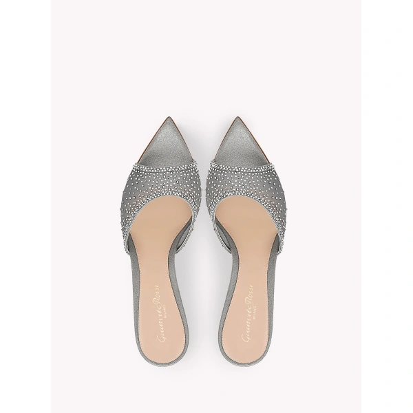 Gianvito Rossi Rania 85 Mules in Grey Organza, view 3 | Mules