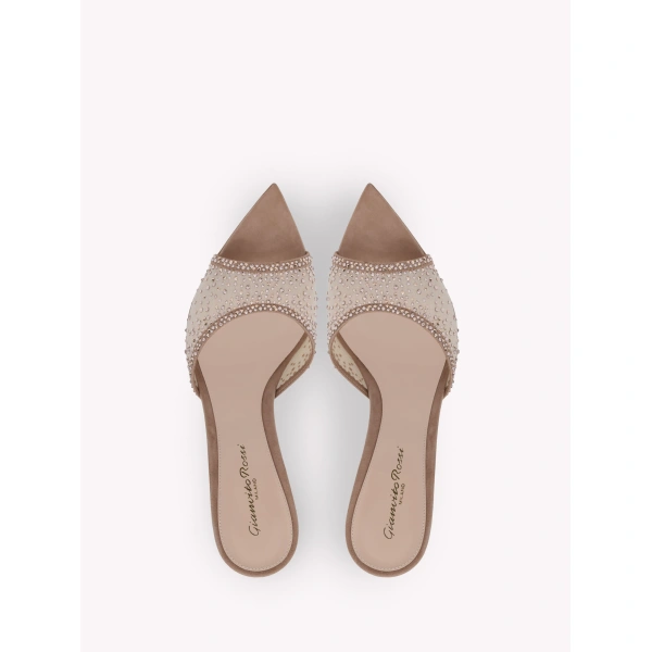 Gianvito Rossi Rania 85 Mules in Pink Organza, view 3 | Mules