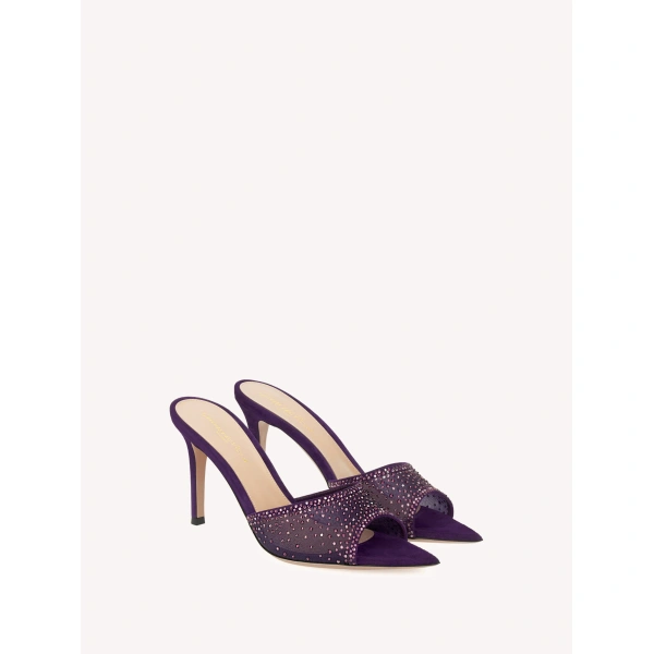 Gianvito Rossi Rania 85 Mules in Purple Organza, view 2 | Mules
