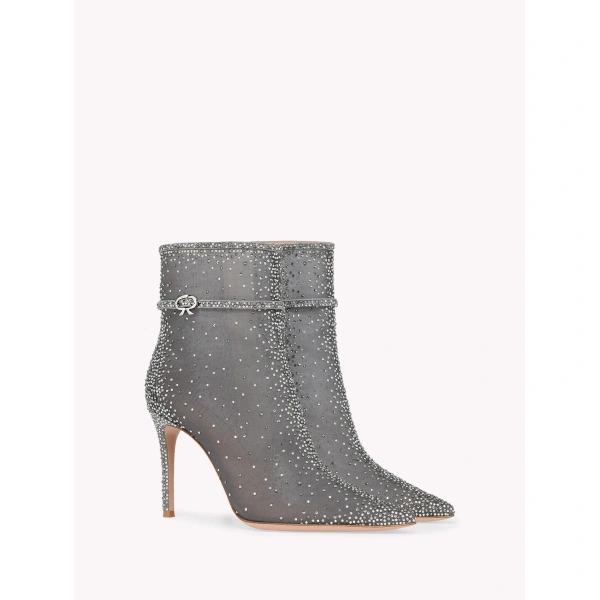 Gianvito Rossi Rania Ankle Boots in Grey Organza, view 2 | Ankle Boots
