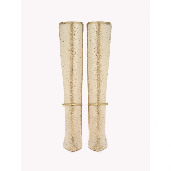 Gianvito Rossi Rania Knee-High Boots in Gold Organza, view 3 | Knee-High Boots