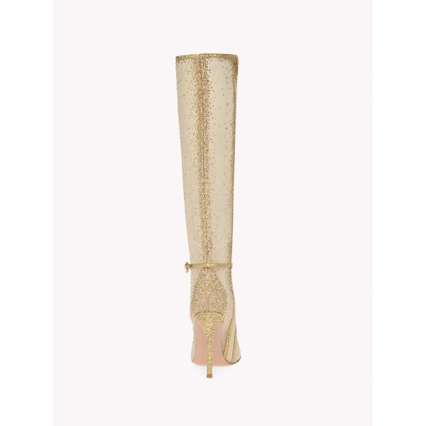 Gianvito Rossi Rania Knee-High Boots in Gold Organza, view 4 | Knee-High Boots