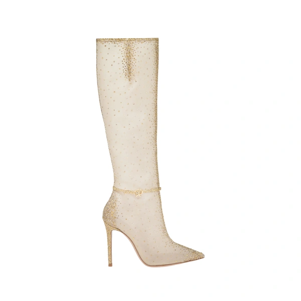 Gianvito Rossi Rania Knee-High Boots in Gold Organza | Knee-High Boots