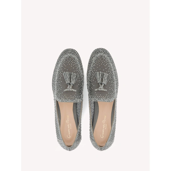 Gianvito Rossi Rania Loafers in Grey Organza, view 3 | Loafers