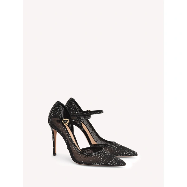 Gianvito Rossi Rania Mary Janes in Black Organza, view 2 | Pumps