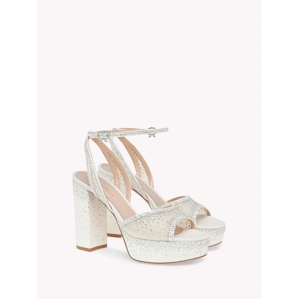 Gianvito Rossi Rania Platform Sandals in Off White Organza, view 2 | Sandals