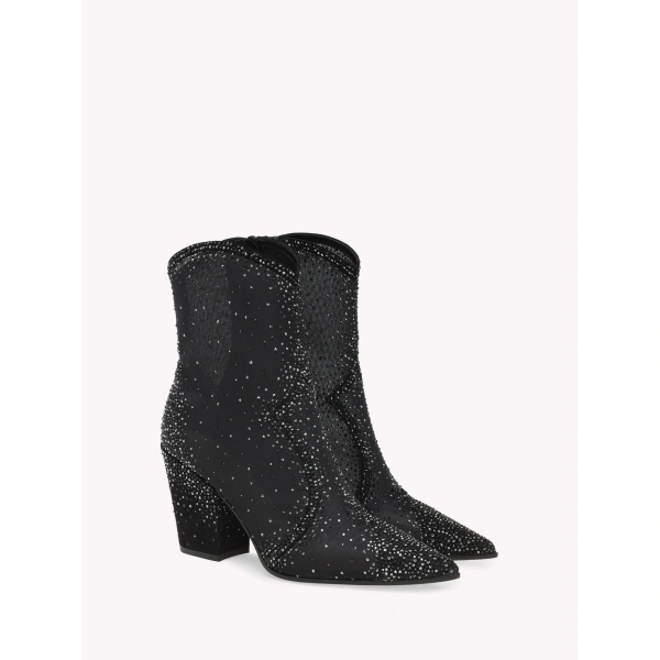 Gianvito Rossi Rania West Ankle Boots in Black Organza, view 2 | Ankle Boots