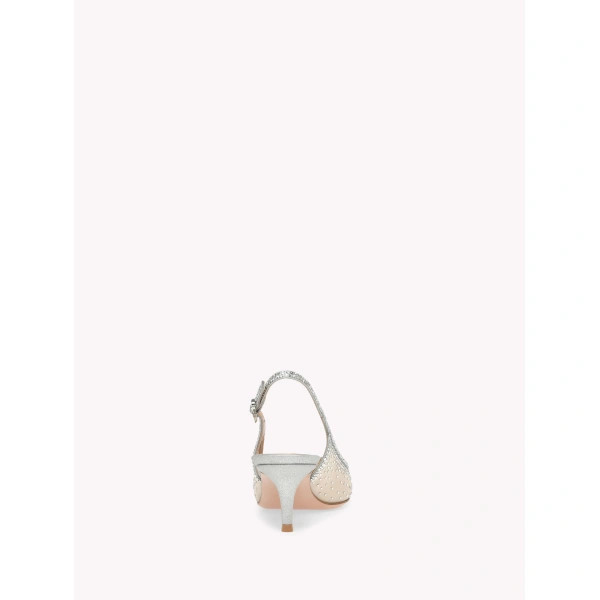 Gianvito Rossi Regina Slingbacks in Silver Organza, view 4 | Slingbacks