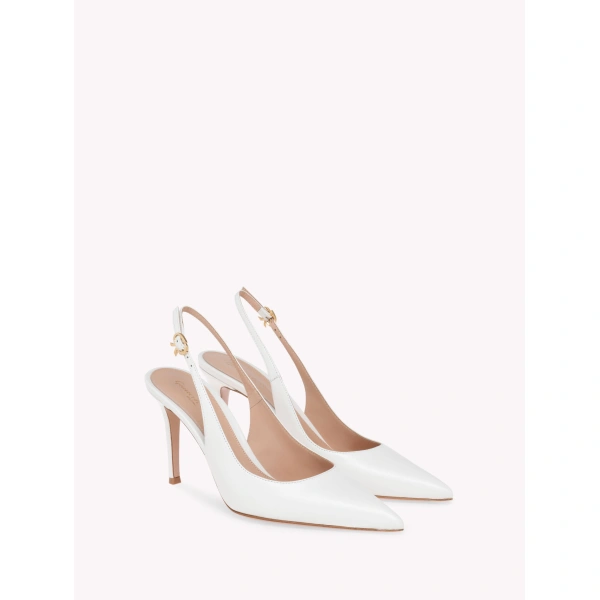 Gianvito Rossi Ribbon 85 Slingbacks in White Nappa, view 2 | Slingbacks