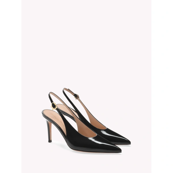 Gianvito Rossi Robbie Slingbacks in Black Glossy Nappa, view 2 | Slingbacks