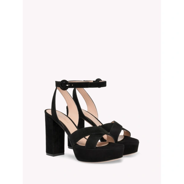 Gianvito Rossi Sabrina Platform Sandals in Black Suede, view 2 | Sandals