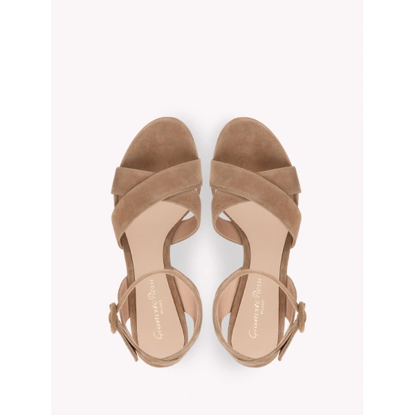 Gianvito Rossi Sabrina Platform Sandals in Camel Suede, view 3 | Sandals