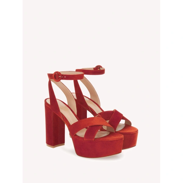 Gianvito Rossi Sabrina Platform Sandals in Orange Suede, view 2 | Sandals