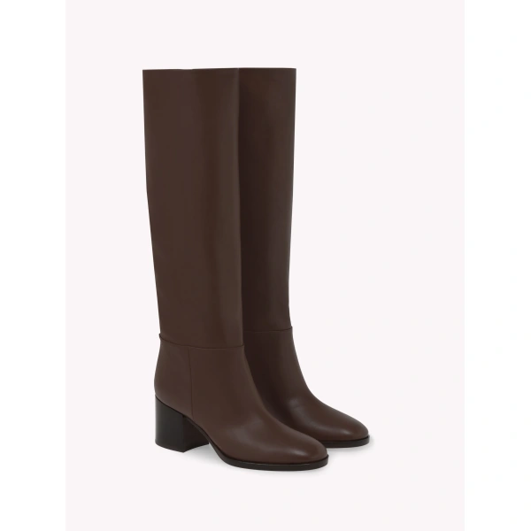 Gianvito Rossi Santiago 60 Knee-High Boots in Brown Leather, view 2 | Knee-High Boots