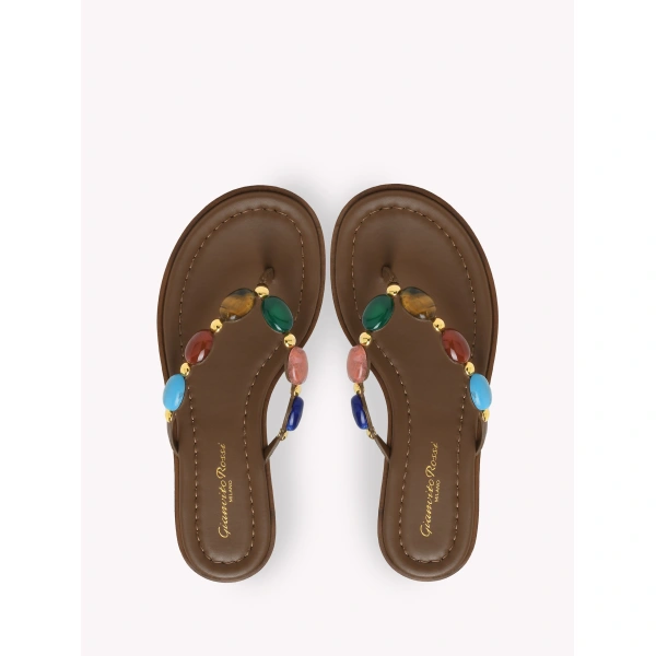 Gianvito Rossi Shanti 05 Flat Thong Sandals in Brown Suede, view 3 | Sandals
