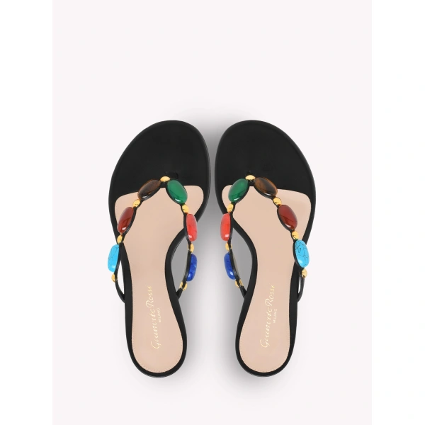 Gianvito Rossi Shanti 70 Thong Sandals in Black Suede, view 3 | Sandals