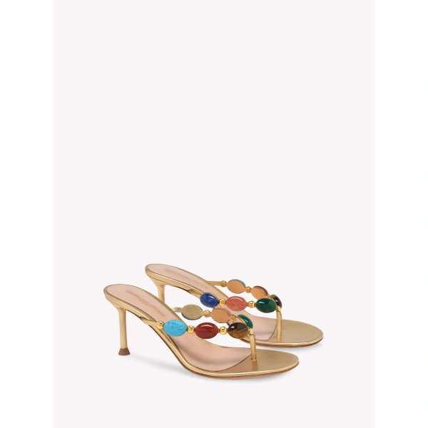 Gianvito Rossi Shanti 70 Thong Sandals in Gold Suede, view 2 | Sandals