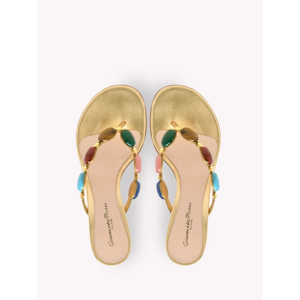 Gianvito Rossi Shanti 70 Thong Sandals in Gold Suede, view 3 | Sandals