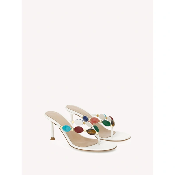 Gianvito Rossi Shanti 70 Thong Sandals in Off White Suede, view 2 | Sandals