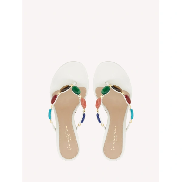 Gianvito Rossi Shanti 70 Thong Sandals in Off White Suede, view 3 | Sandals