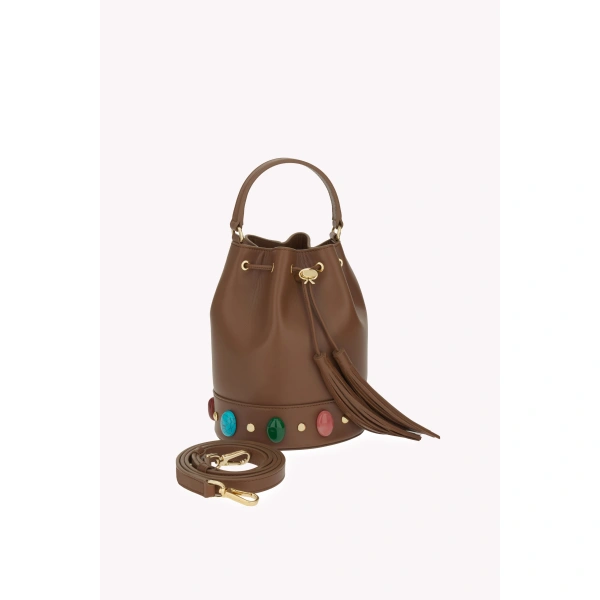 Gianvito Rossi Sienna Shanti Bucket Bag in Tan, view 3 | Bucket Bags