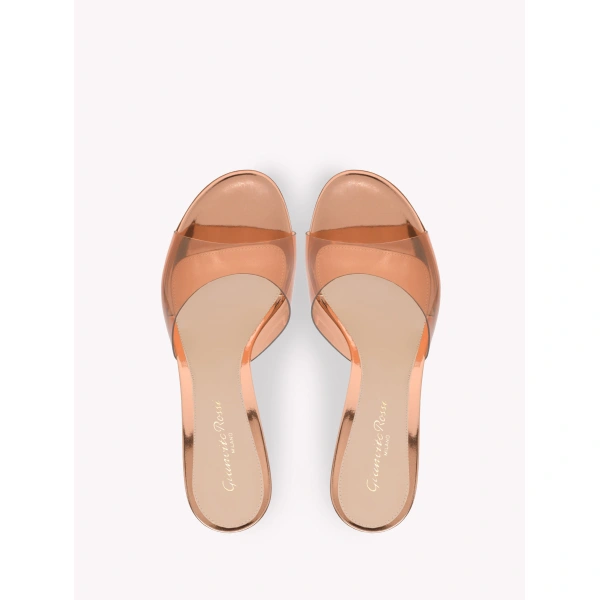 Gianvito Rossi Sofia 70 Mules in Gold Plexi, view 3 | Mules