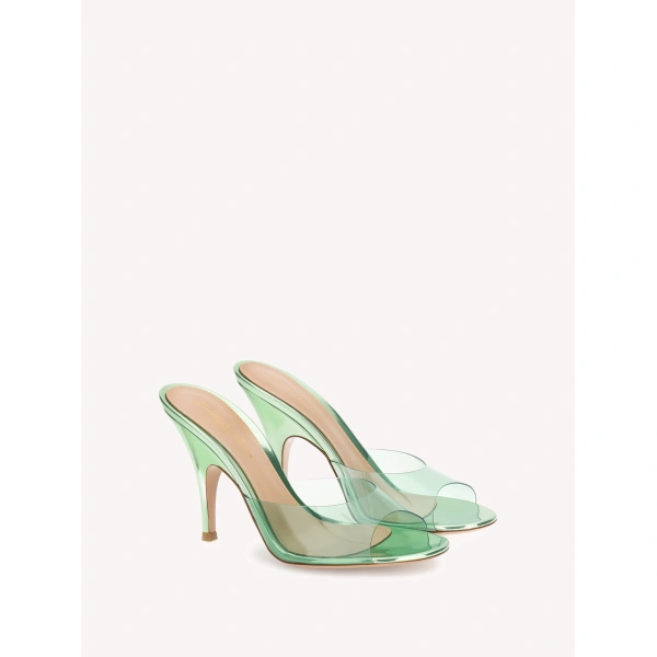 Gianvito Rossi Sofia 95 Mules in Green Plexi, view 2 | Mules