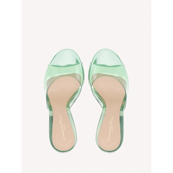 Gianvito Rossi Sofia 95 Mules in Green Plexi, view 3 | Mules