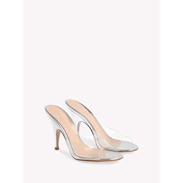 Gianvito Rossi Sofia 95 Mules in Silver Plexi, view 2 | Mules