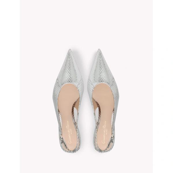 Gianvito Rossi Sofia Slingbacks in Silver Python, view 3 | Slingbacks