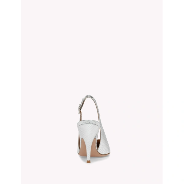 Gianvito Rossi Sofia Slingbacks in Silver Python, view 4 | Slingbacks
