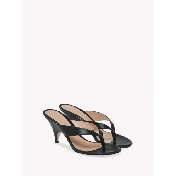 Gianvito Rossi Sofia Thong Sandals in Black Leather, view 2 | Sandals