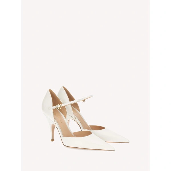 Gianvito Rossi Sofia d'Orsay Pumps in Off White Leather, view 2 | Pumps