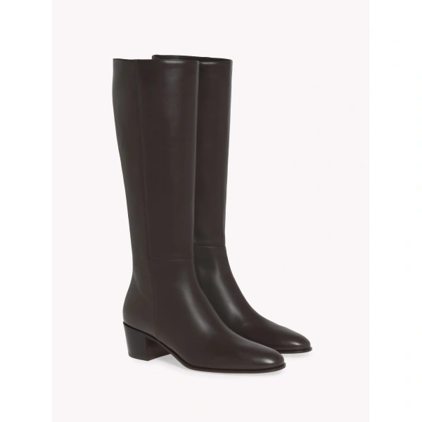 Gianvito Rossi Spencer Knee-High Boots in Mocha Leather, view 2 | Knee-High Boots