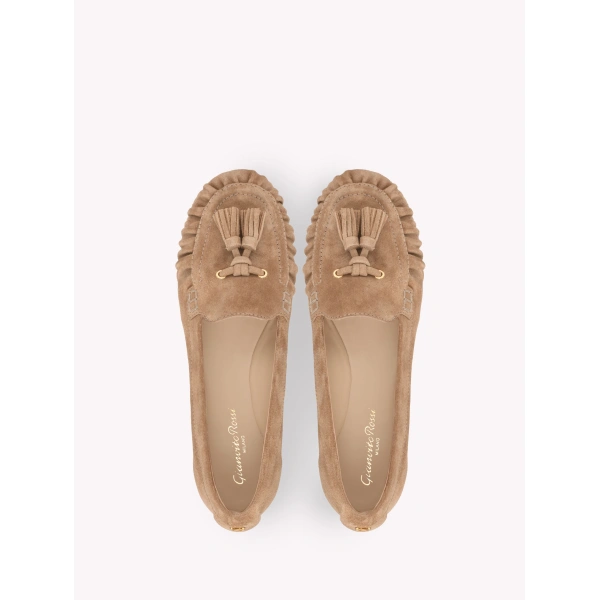 Gianvito Rossi Thèa Flats in Camel Suede, view 3 | Flats