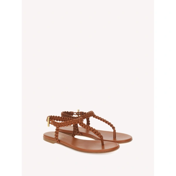 Gianvito Rossi Ubud 05 Flat Thong Sandals in Brown Nappa, view 2 | Sandals