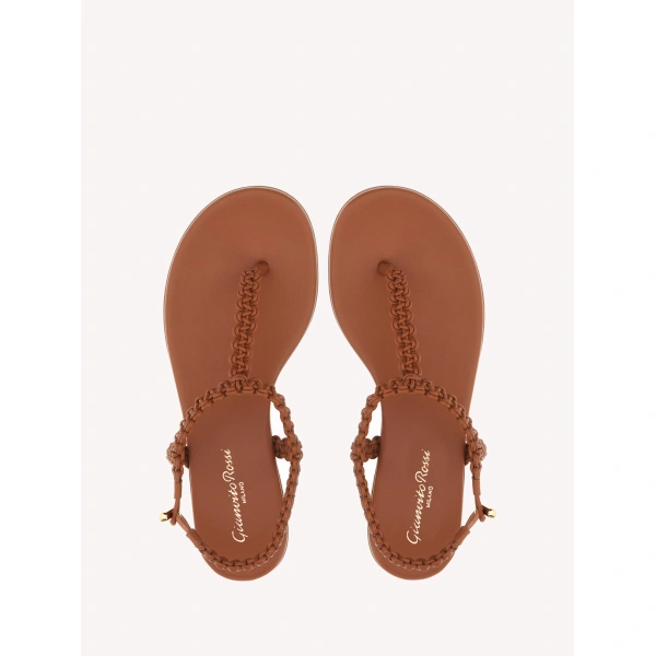 Gianvito Rossi Ubud 05 Flat Thong Sandals in Brown Nappa, view 3 | Sandals