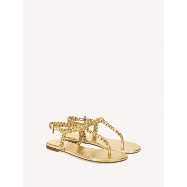 Gianvito Rossi Ubud 05 Flat Thong Sandals in Gold Nappa, view 2 | Sandals