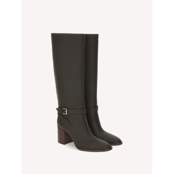 Gianvito Rossi Varenne 70 Knee-High Boots in Mocha Leather, view 2 | Knee-High Boots