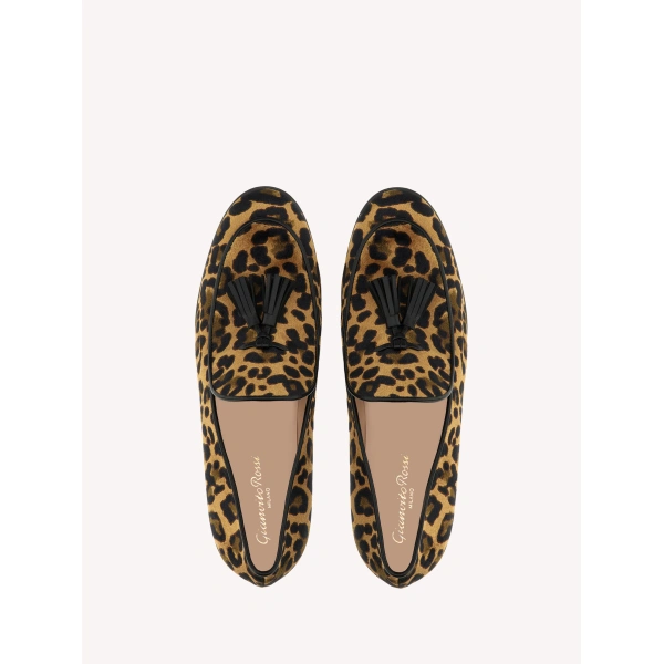 Gianvito Rossi Vittoria Loafers in Leopard Print Fabric, view 3 | Loafers